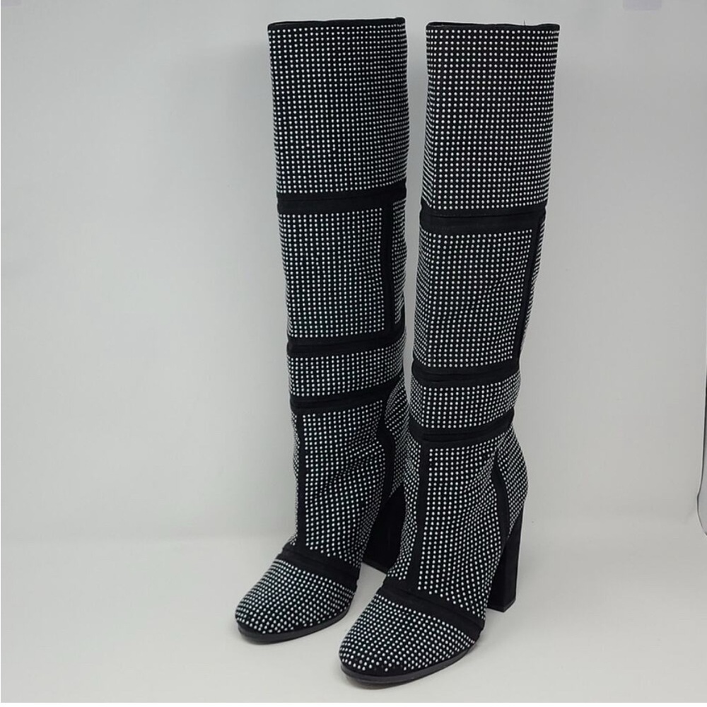 Aldo Women's Suede Studded Kee High Boots Black Silver Size 8.5